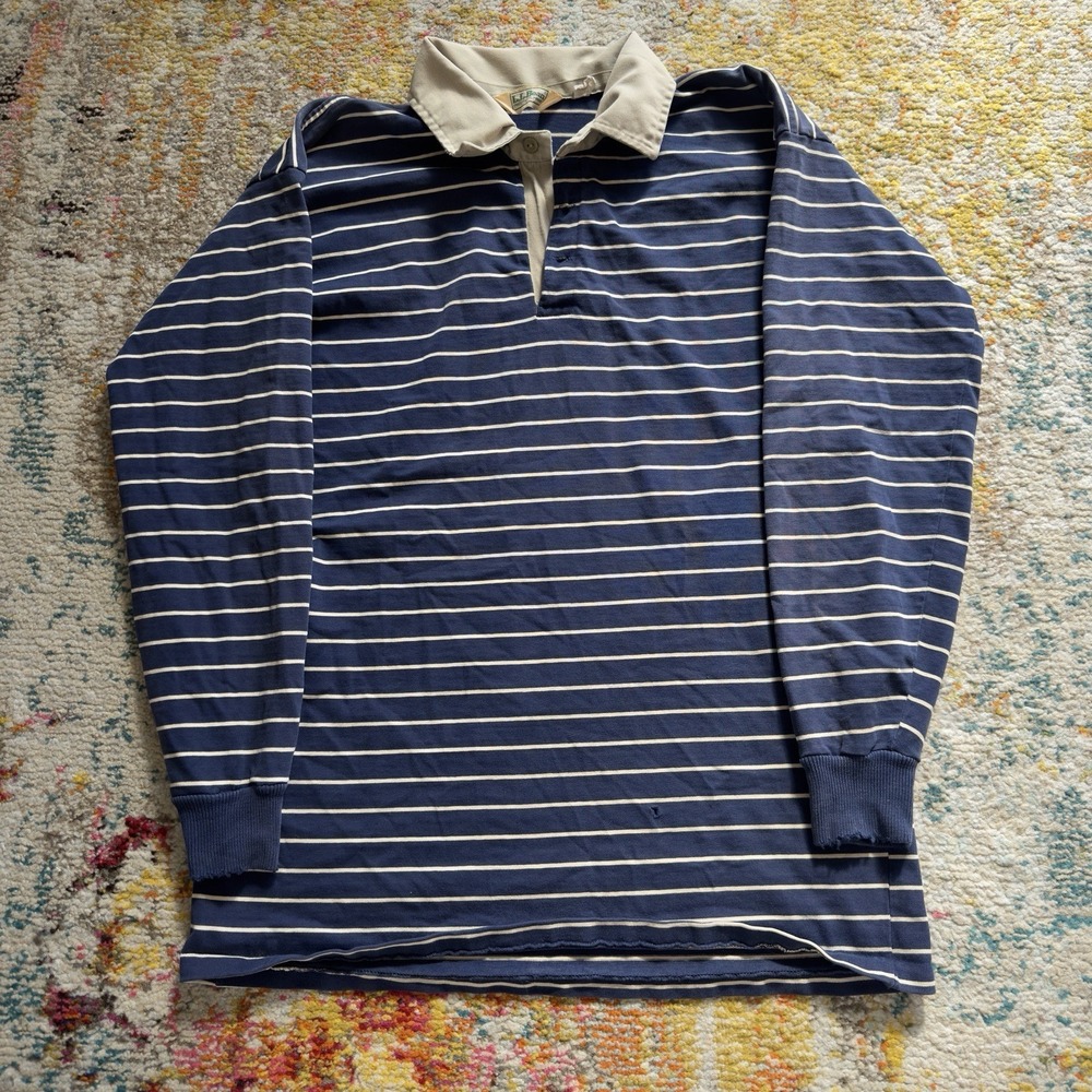 Vintage 90s LL Bean Blue and White Striped Rugby Shirt‎